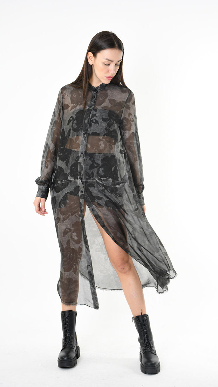 A39B SM43125 CHEMISIER Viscose Silk Dyed Cold Green Tuscany - Grey