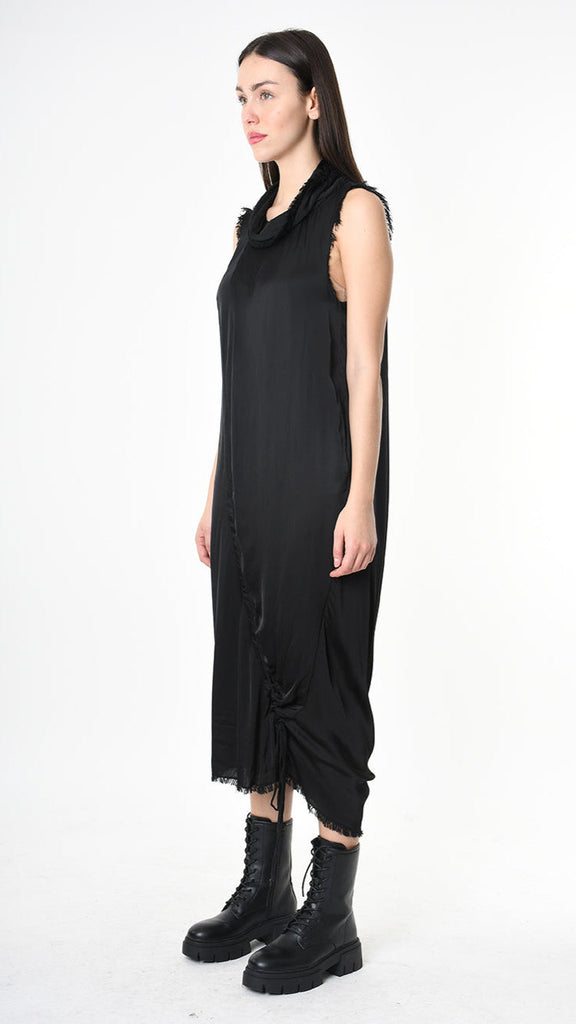 Sleeveless A399B SM45025 dress in black viscose satin with Coulisse design.