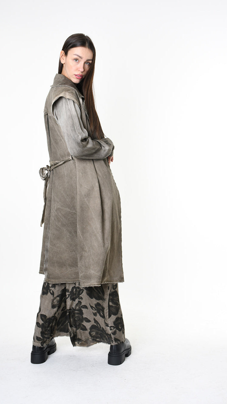 A39B SM45125 TRENCH Cotton Gabardine & Viscose Satin Green Tuscany - Grey