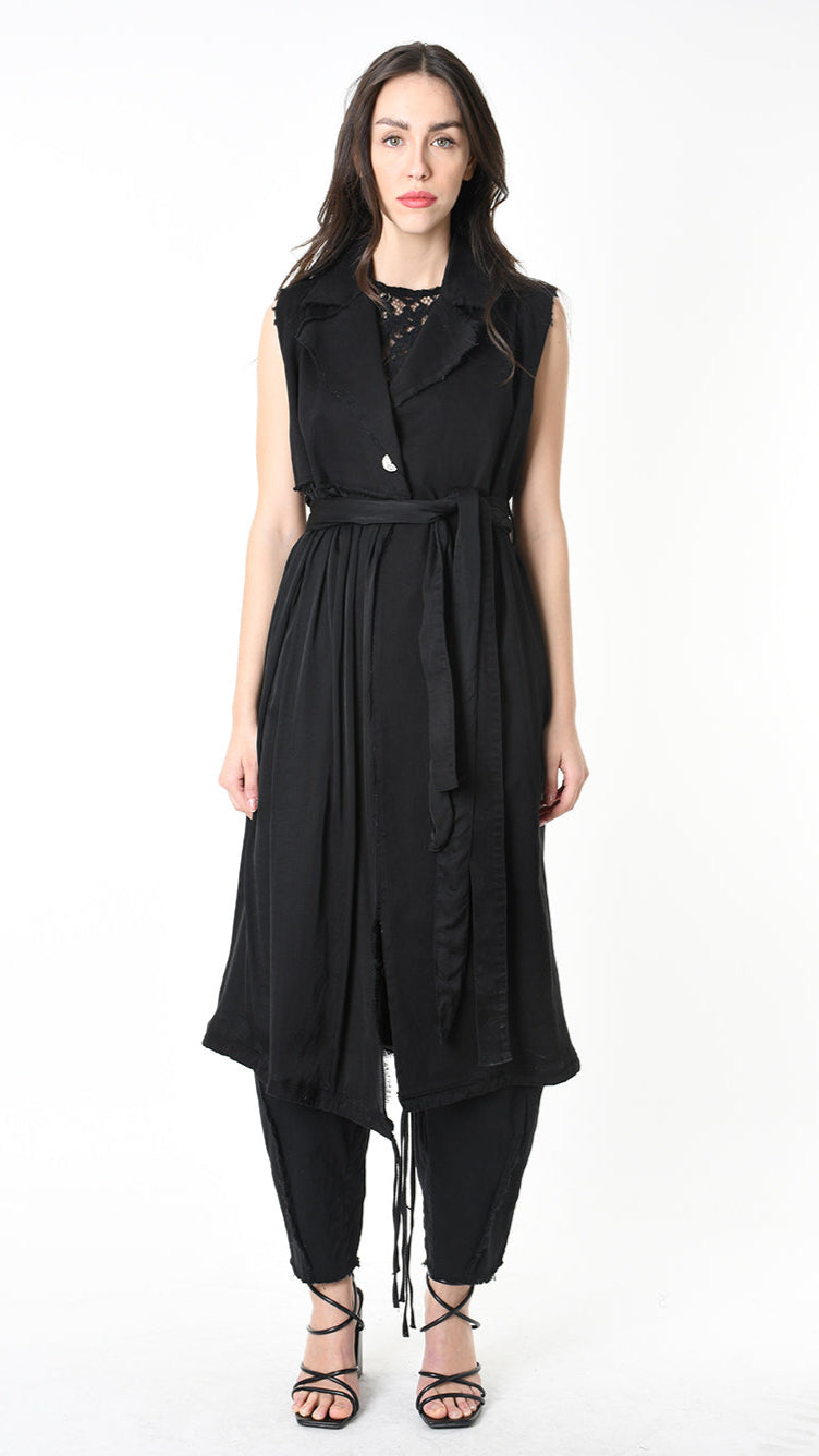 A39B SM455 GILET Cotton Gabardine & Viscose Satin Grey Storm - Green - Black