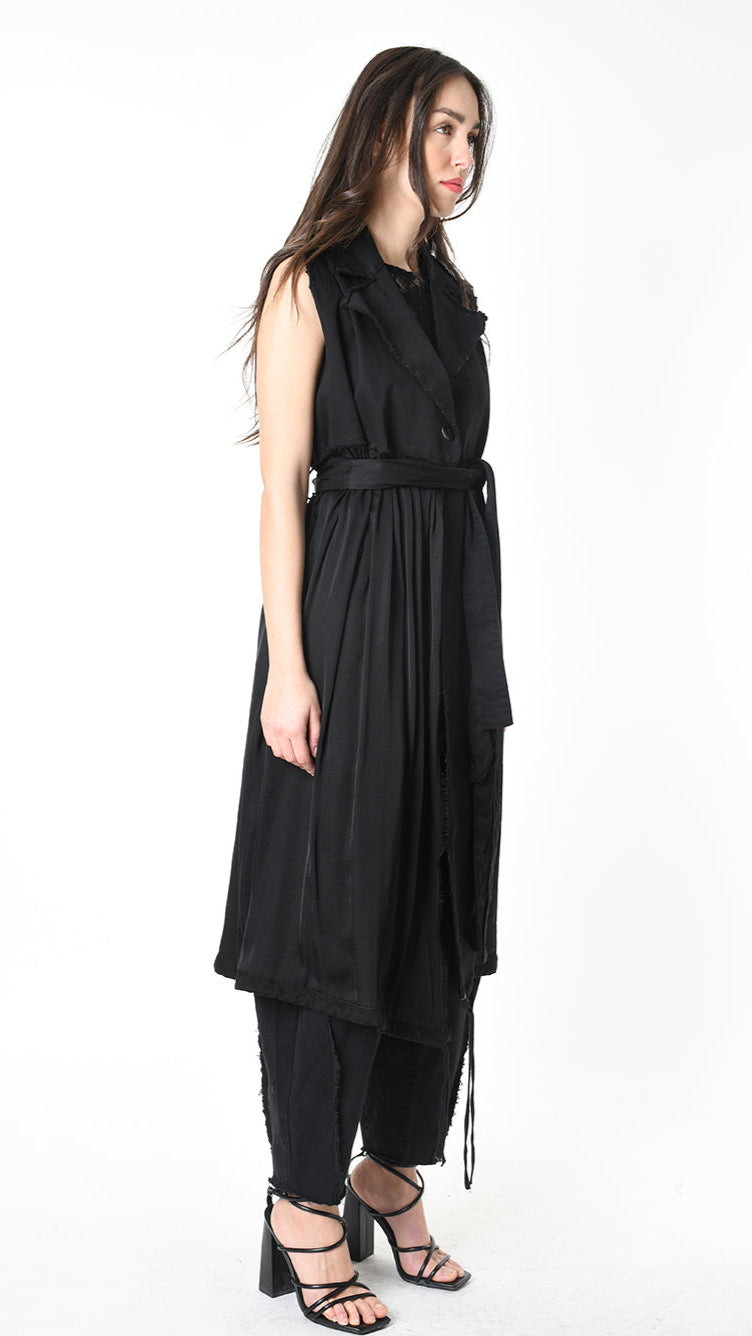 A39B SM455 GILET Cotton Gabardine & Viscose Satin Grey Storm - Green - Black