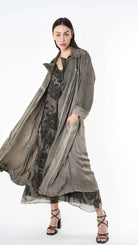 A39B SM45825 TRENCH Gabardine & Viscose Satin Gray Storm - Green - Black