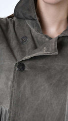 A39B SM45825 TRENCH Gabardine & Viscose Satin Gray Storm - Green - Black