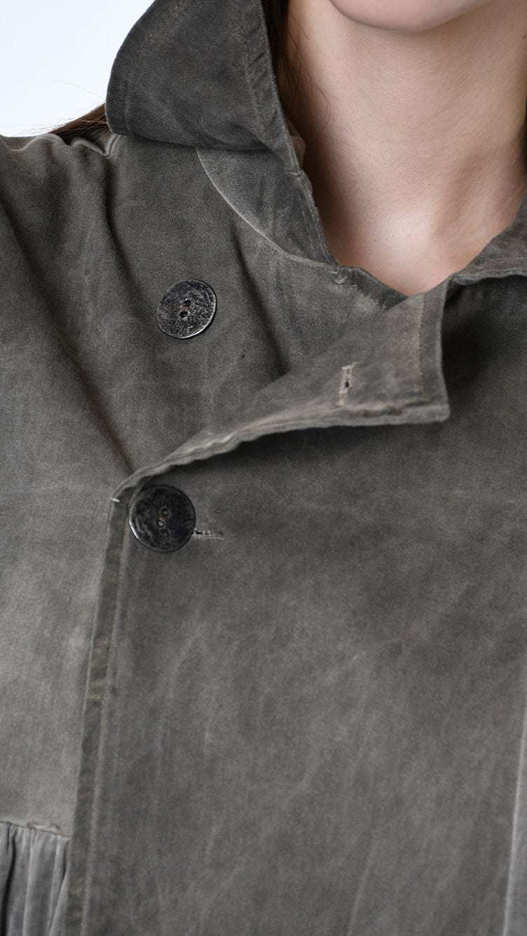 A39B SM45825 TRENCH Gabardine & Viscose Satin Gray Storm - Green - Black