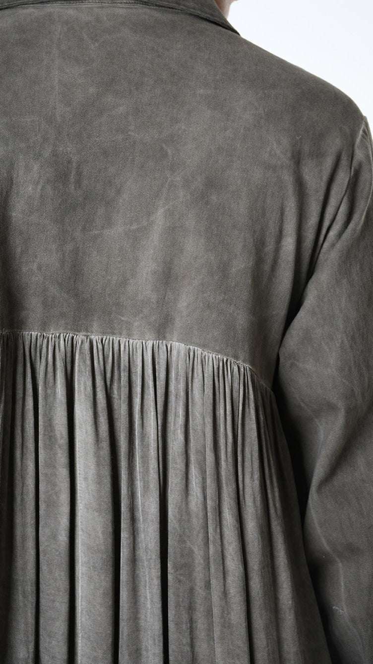 A39B SM45825 TRENCH Gabardine & Viscose Satin Gray Storm - Green - Black