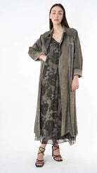 A39B SM45825 TRENCH Gabardine & Viscose Satin Gray Storm - Green - Black