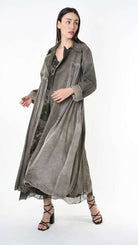 A39B SM45825 TRENCH Gabardine & Viscose Satin Gray Storm - Green - Black