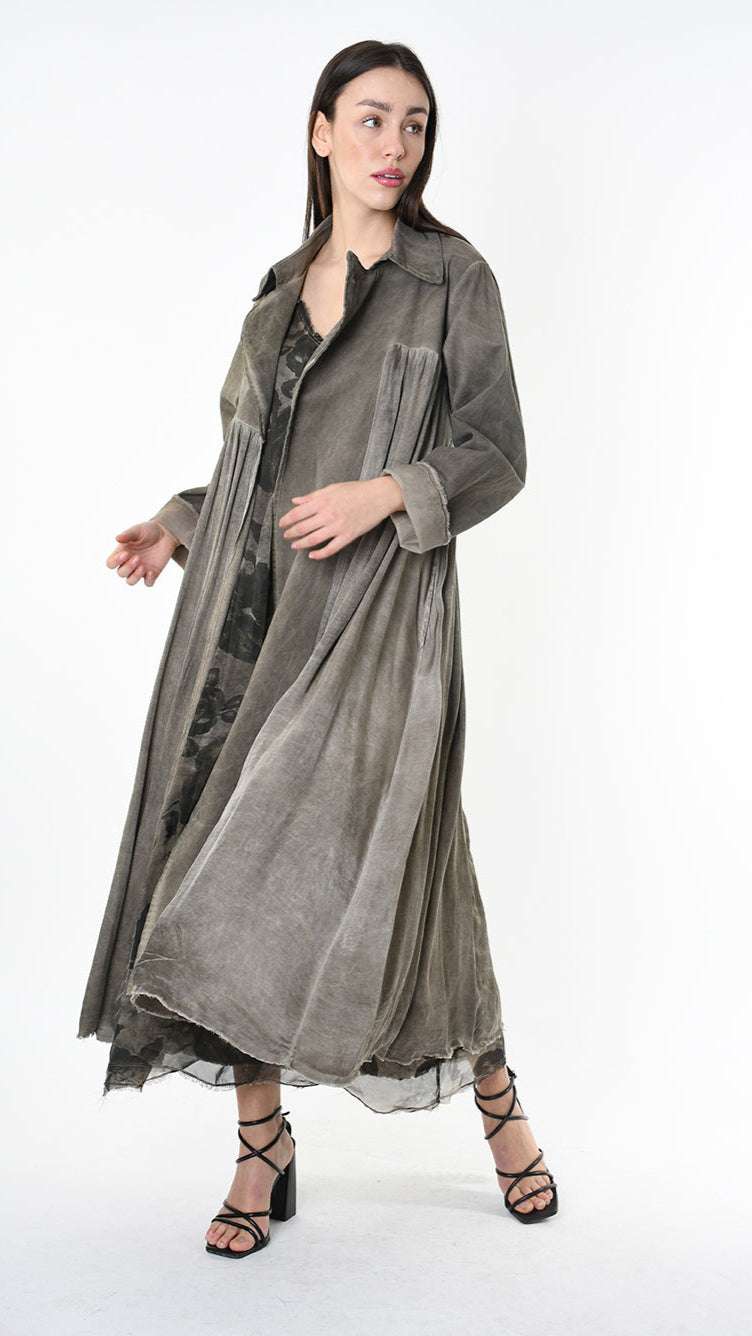 A39B SM45825 TRENCH Gabardine & Viscose Satin Gray Storm - Green - Black