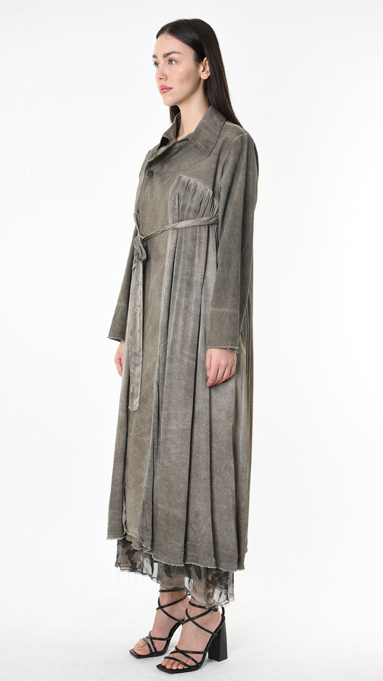 A39B SM45825 TRENCH Gabardine & Viscose Satin Gray Storm - Green - Black