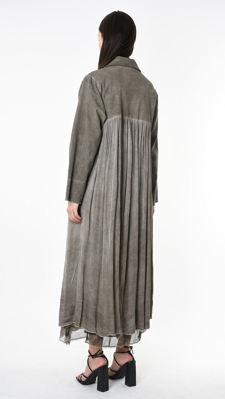 A39B SM45825 TRENCH Gabardine & Viscose Satin Gray Storm - Green - Black