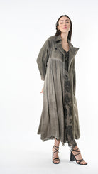 A39B SM45825 TRENCH Gabardine & Viscose Satin Gray Storm - Green - Black