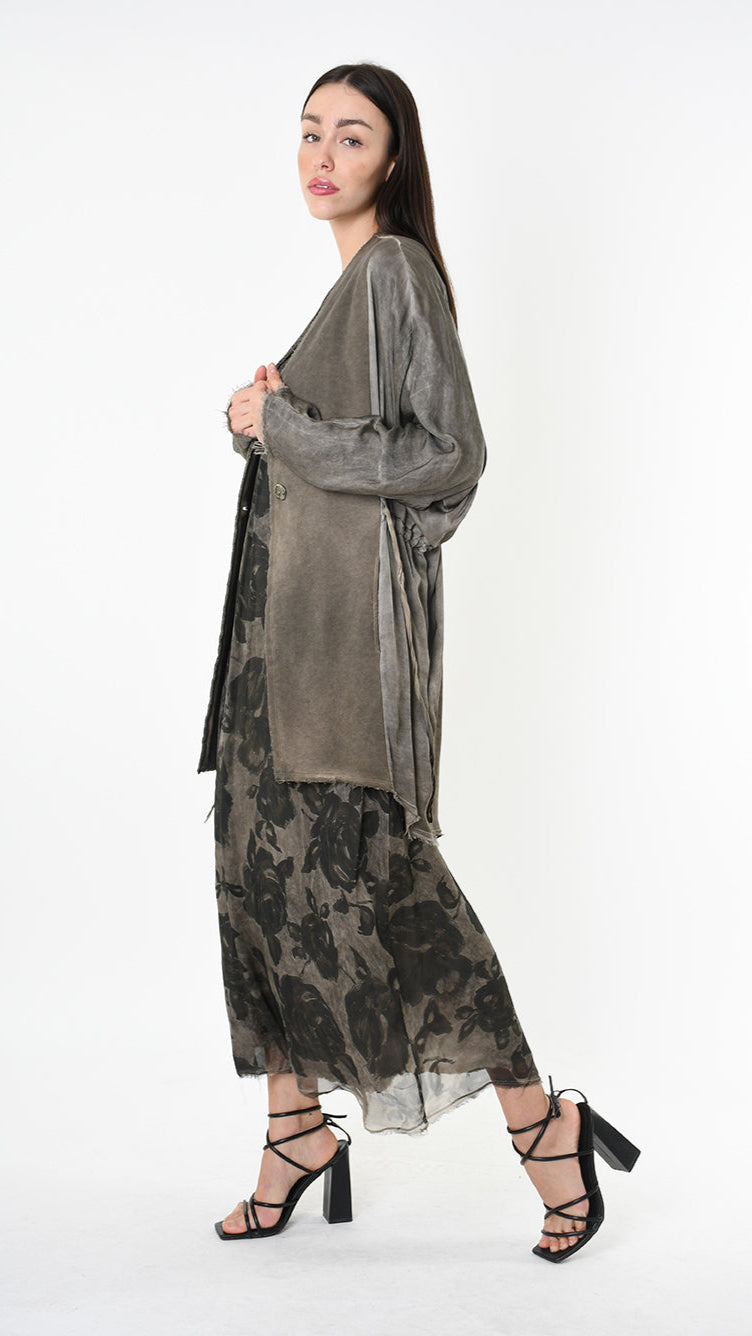 A39B SM461 CARDIGAN Over Cotton Fleece & Viscose Green Tuscany - Grey