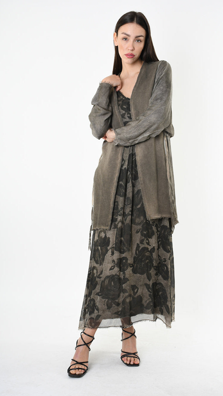 A39B SM461 CARDIGAN Over Cotton Fleece & Viscose Green Tuscany - Grey