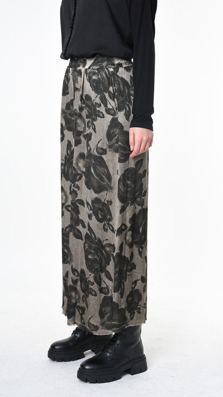 A39B SM46325 TROUSER Printed Satin Viscose Green Tuscany - Grey