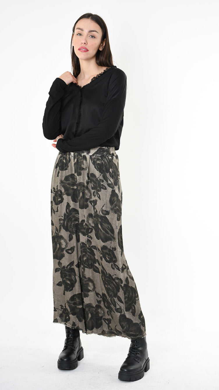 A39B SM46325 TROUSER Printed Satin Viscose Green Tuscany - Grey