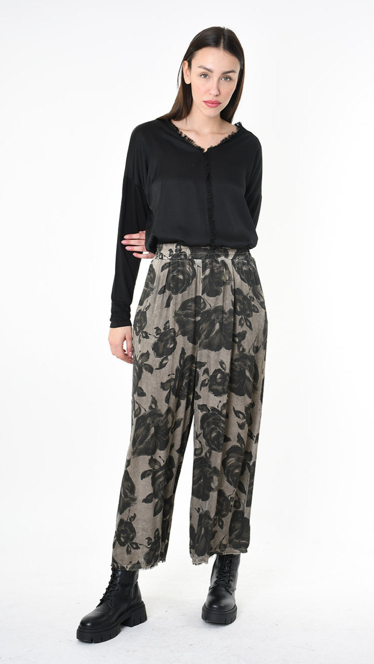 A39B SM46325 TROUSER Printed Satin Viscose Green Tuscany - Grey