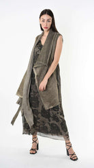 A39B SM46425 Asymmetrical Cotton & Viscose Gabardine GILET Green Tuscany - Grey