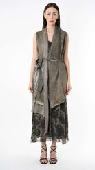 A39B SM46425 Asymmetrical Cotton & Viscose Gabardine GILET Green Tuscany - Grey