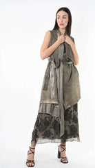 A39B SM46425 Asymmetrical Cotton & Viscose Gabardine GILET Green Tuscany - Grey