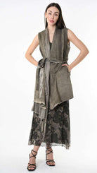 A39B SM46425 Asymmetrical Cotton & Viscose Gabardine GILET Green Tuscany - Grey