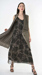 A39B SM46425 Asymmetrical Cotton & Viscose Gabardine GILET Green Tuscany - Grey