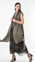 A39B SM46425 Asymmetrical Cotton & Viscose Gabardine GILET Green Tuscany - Grey