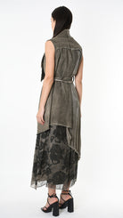 A39B SM46425 Asymmetrical Cotton & Viscose Gabardine GILET Green Tuscany - Grey