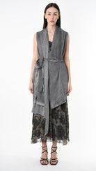 A39B SM46425 Asymmetrical Cotton & Viscose Gabardine GILET Green Tuscany - Grey