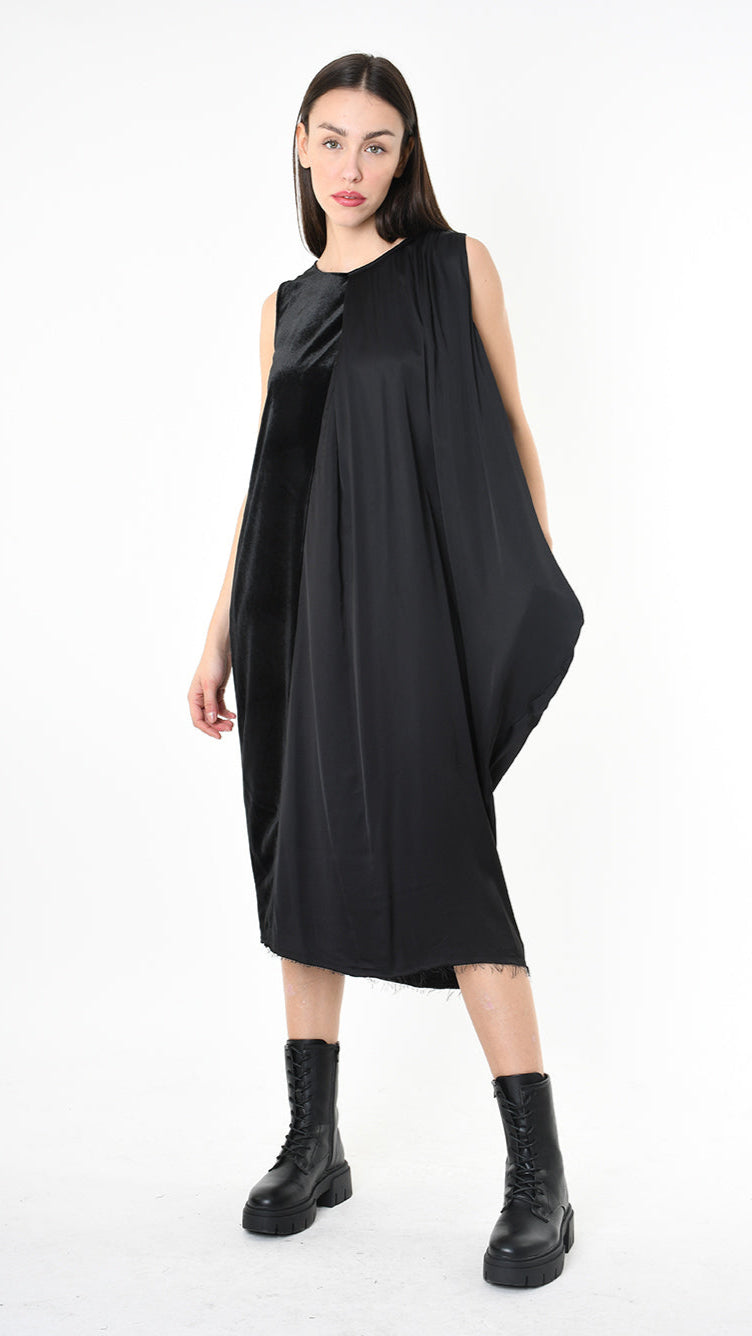 A39B SM46625 DRESS Chenille & Viscose Satin Black