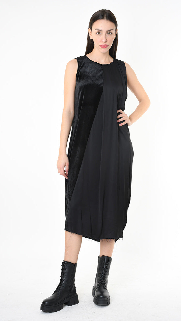 A39B SM46625 DRESS Chenille & Viscose Satin Black