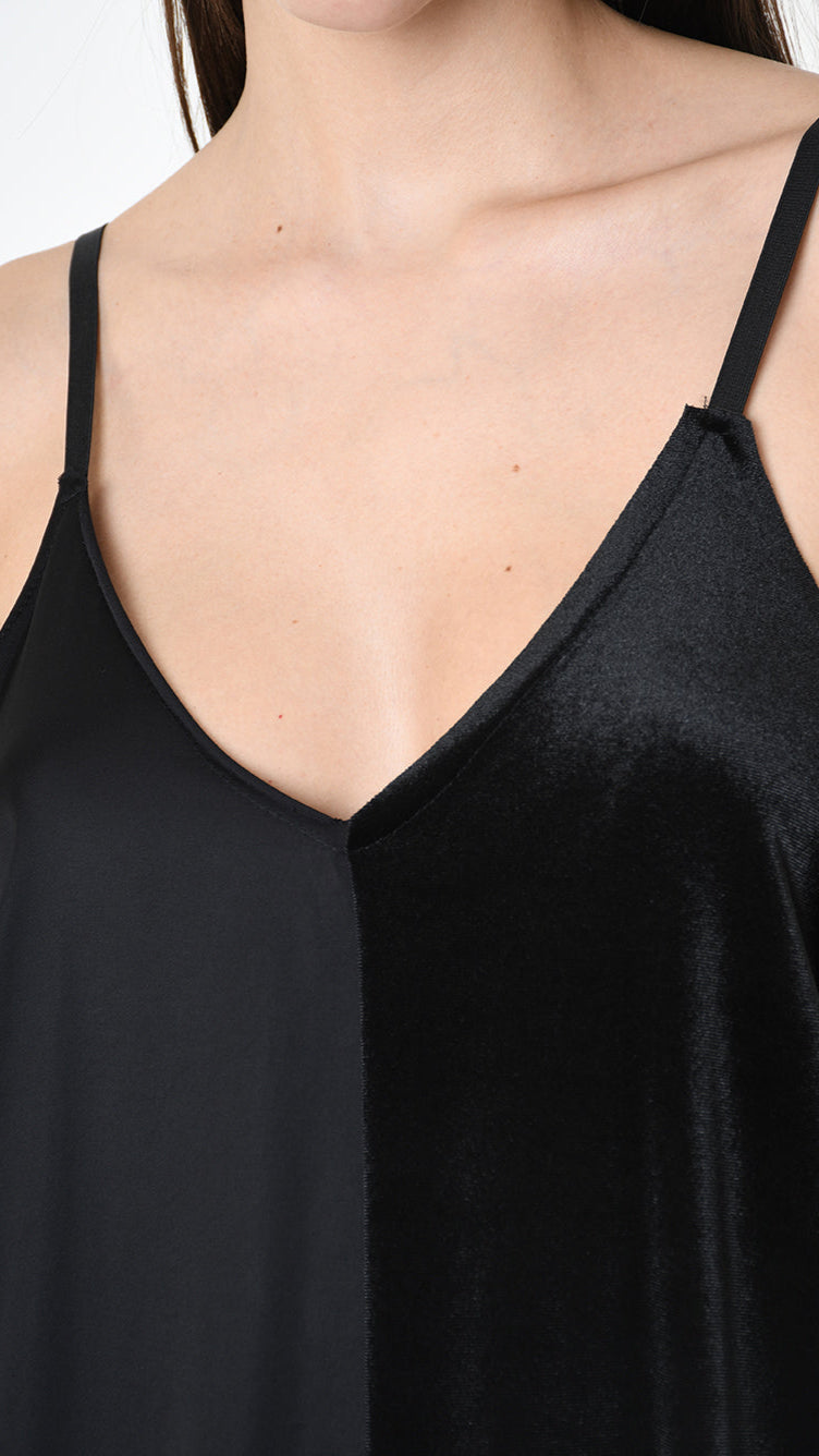 A39B SM46825 DRESS Chenille & Satin Viscose Dyed Cold Black