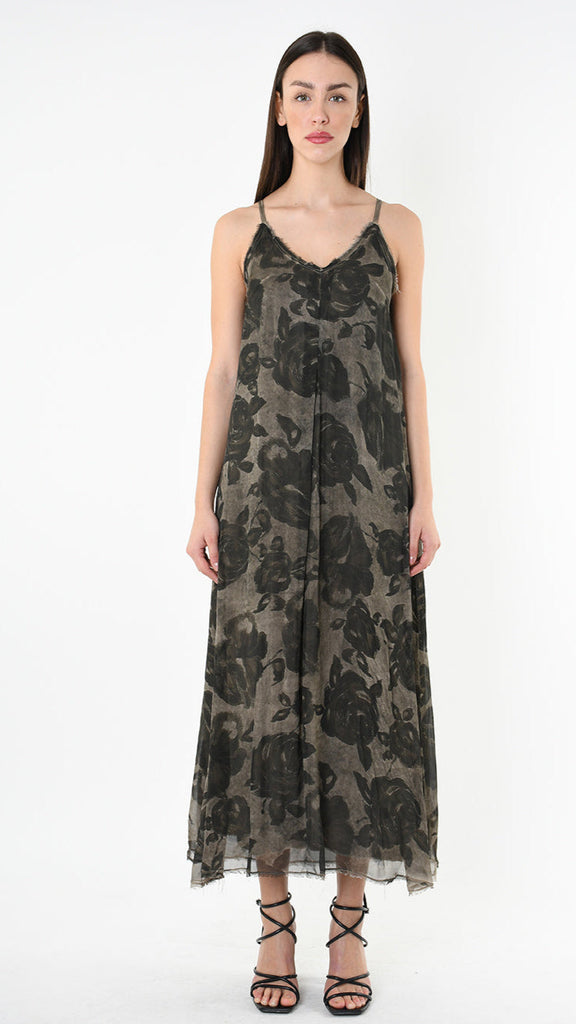 A39B SM48825 DRESS in Tencel viscose with hand-printed cold green Tuscany design.