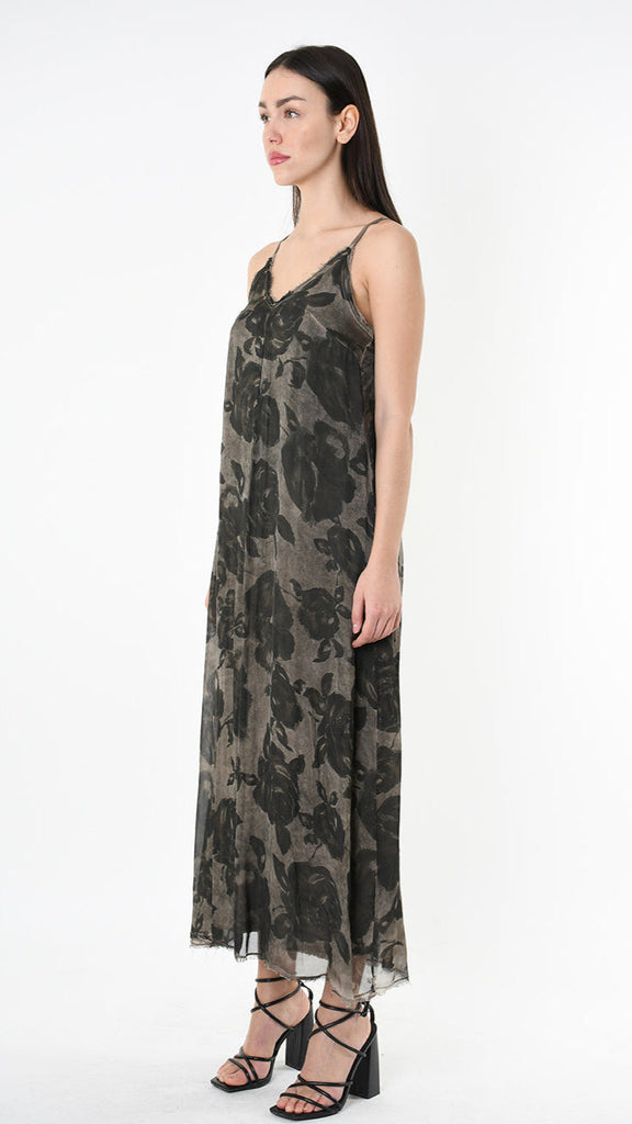 A39B SM48825 DRESS in cold green with hand-printed design, crafted from Tencel viscose.