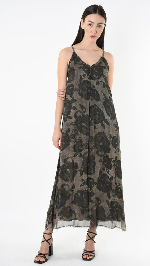 A39B SM48825 DRESS in cold green with hand-printed design, crafted from Tencel viscose.