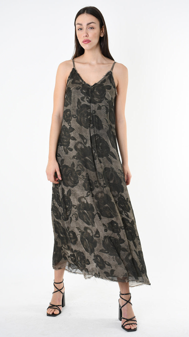 A39B SM48825 DRESS Tencel Viscose Printed Dyed Cold Green Tuscany - Grey