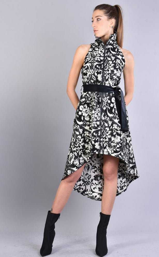 A3 4B LW54923 BLACK WHITE Floral Jacquard Asymmetric Dress 549 Dresses Dress Woman LA HAINE INSIDE US TEPHRA