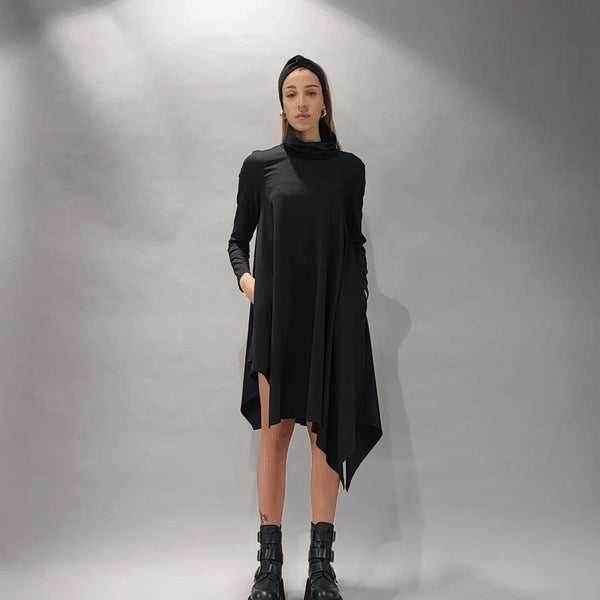 4B LW595 BLACK Asymmetric Over Dress