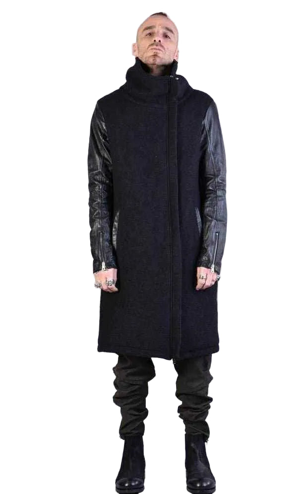 A33B LM067 BLACK Boiled Wool Regular Coat