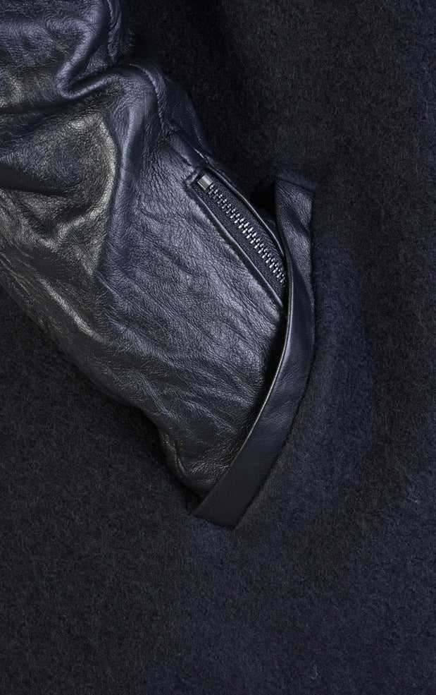 A33B LM067 BLACK Boiled Wool Regular Coat