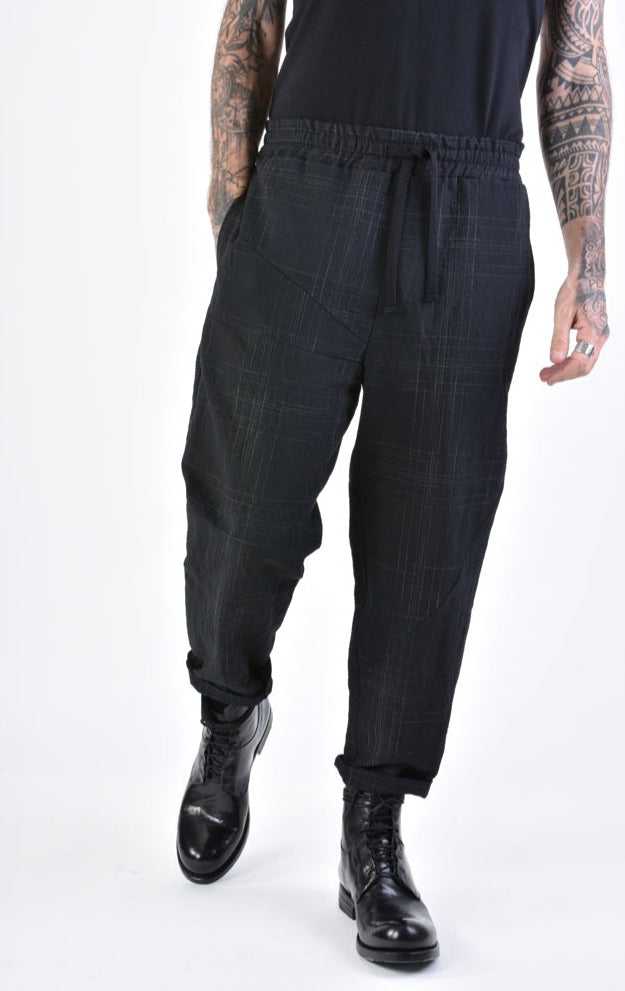 A33B LM14324 TROUSER Regular Linen Cotton Check Black 258 Pants Mens Designer Collection SS24 LA HAINE INSIDE US TEPHRA