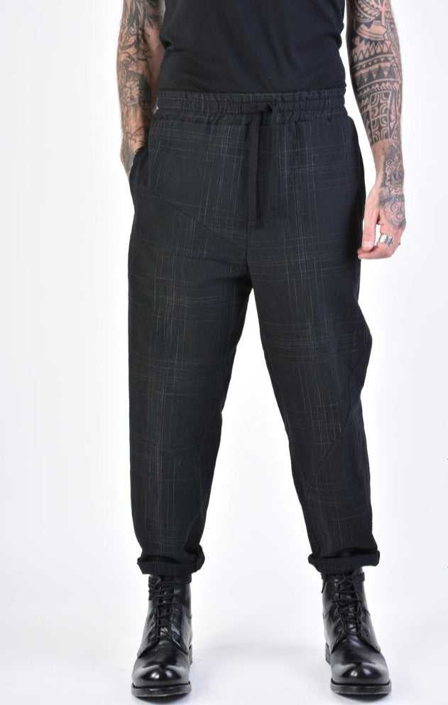 A33B LM14324 TROUSER Regular Linen Cotton Check Black 258 Pants Mens Designer Collection SS24 LA HAINE INSIDE US TEPHRA