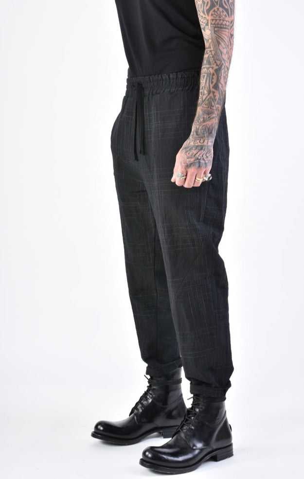 A33B LM14324 TROUSER Regular Linen Cotton Check Black 258 Pants Mens Designer Collection SS24 LA HAINE INSIDE US TEPHRA