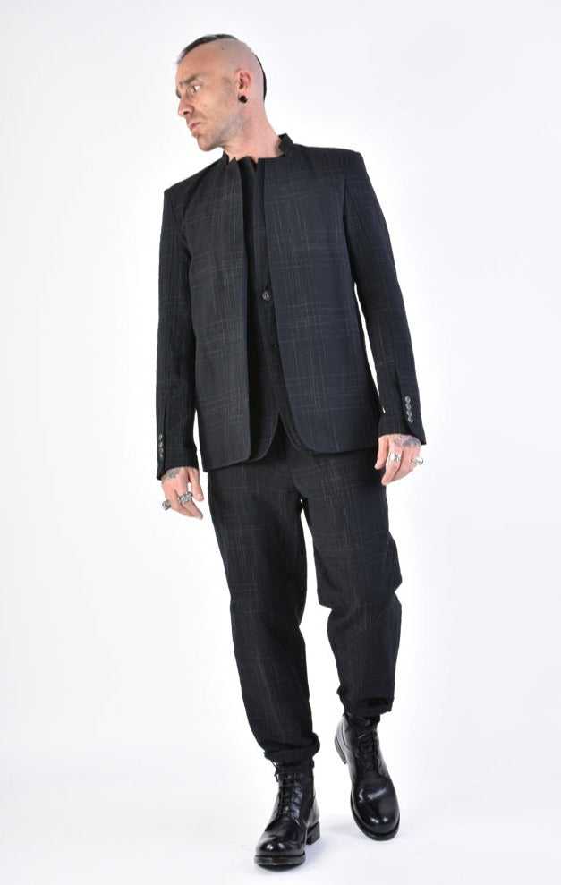 A33B LM14324 TROUSER Regular Linen Cotton Check Black 258 Pants Mens Designer Collection SS24 LA HAINE INSIDE US TEPHRA