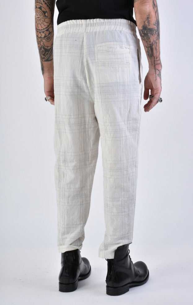 A33B LM14324 TROUSER Regular Linen Cotton Check White 258 Pants Mens Designer Collection SS24 LA HAINE INSIDE US TEPHRA