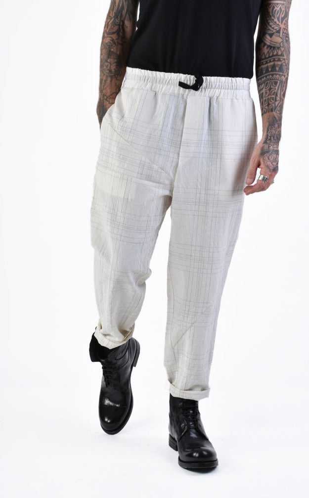 A33B LM14324 TROUSER Regular Linen Cotton Check White 258 Pants Mens Designer Collection SS24 LA HAINE INSIDE US TEPHRA