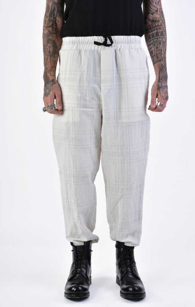 A33B LM14324 TROUSER Regular Linen Cotton Check White 258 Pants Mens Designer Collection SS24 LA HAINE INSIDE US TEPHRA