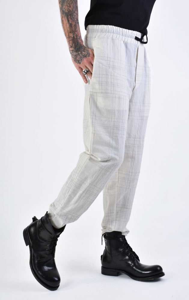 A33B LM14324 TROUSER Regular Linen Cotton Check White 258 Pants Mens Designer Collection SS24 LA HAINE INSIDE US TEPHRA