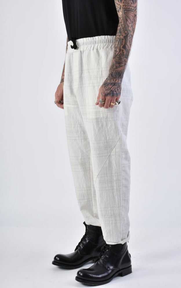 A33B LM14324 TROUSER Regular Linen Cotton Check White 258 Pants Mens Designer Collection SS24 LA HAINE INSIDE US TEPHRA