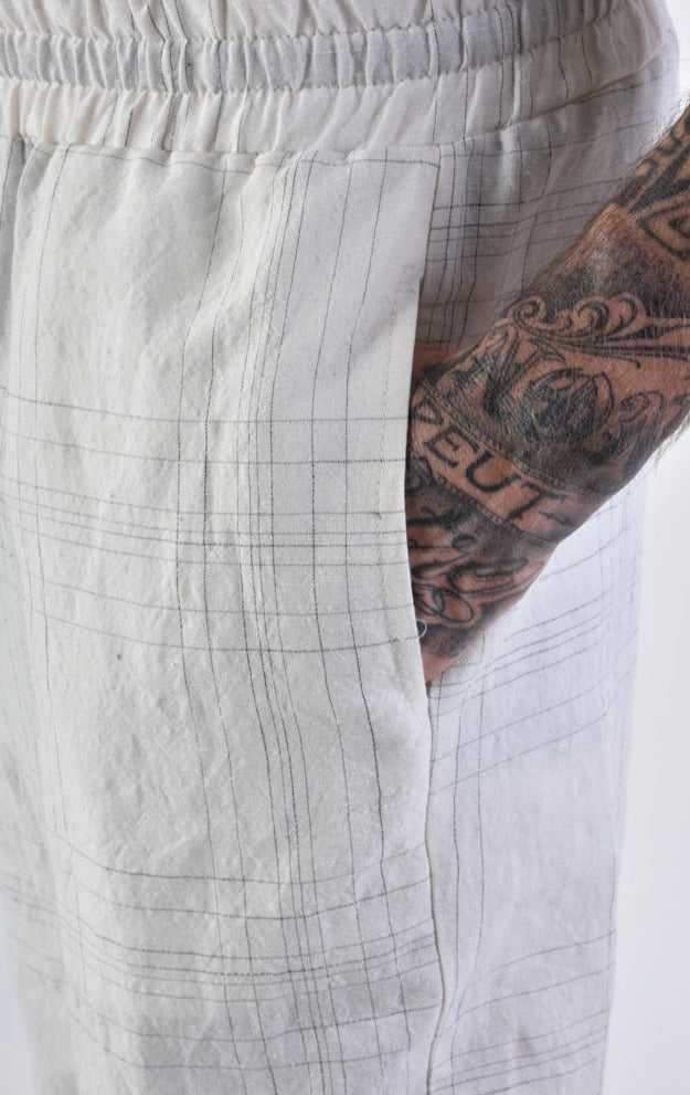 A33B LM14324 TROUSER Regular Linen Cotton Check White 258 Pants Mens Designer Collection SS24 LA HAINE INSIDE US TEPHRA