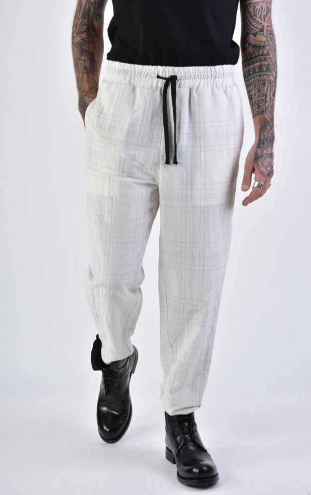 A33B LM14324 TROUSER Regular Linen Cotton Check White.